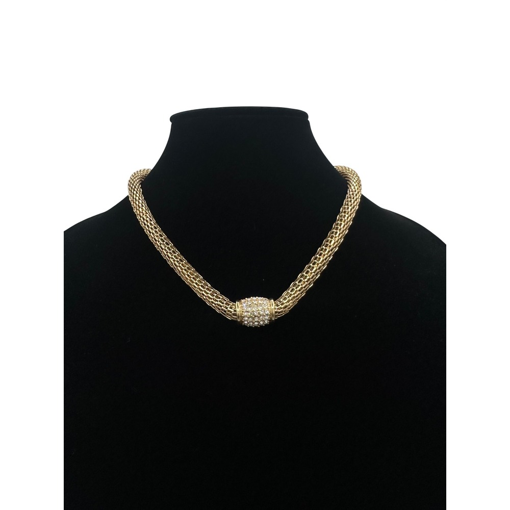 Charter Club Mesh Collar Necklace Womens Gold New Rhinestone Barrel 74878
